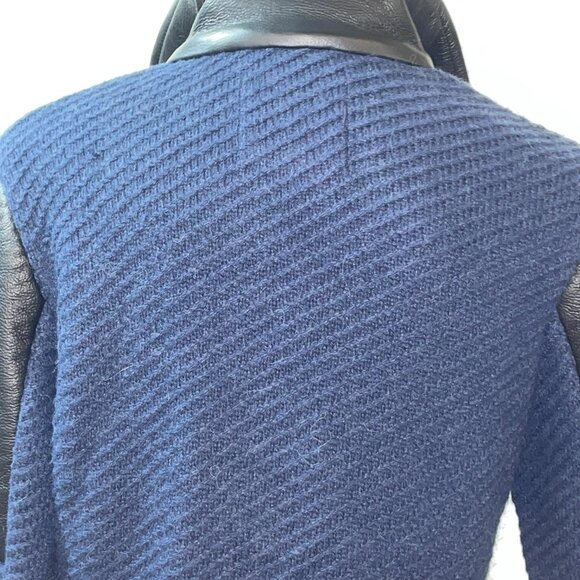 NWT $380 AMS PURE Blue Black Faux Leather Trim Sweater S 6 - Picture 4 of 5